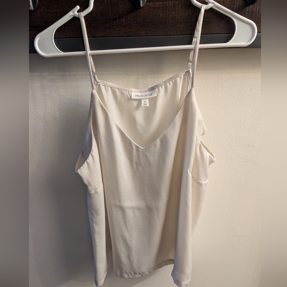 Prologue Women's Cream/Off White Shimmer Adjustable Cami Tank Top XL